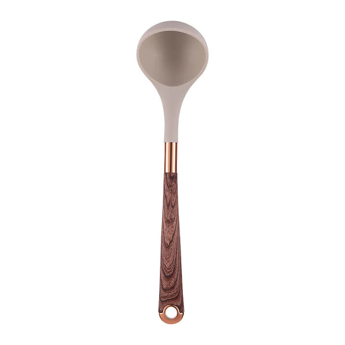 Premium non-stick cooking utensils set with gold-plated wood grain handle, heat-resistant silicone kitchen tools