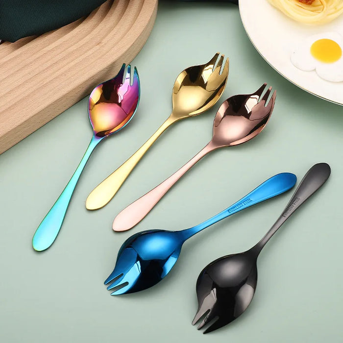 Stainless Steel Salad Spoon with Creative Salad Fork, Ideal for Cake, Dessert, Fruit, and Western Tableware