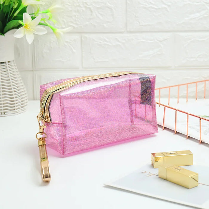 Fashionable Transparent PVC Makeup Bag, Laser Shooter Carrying Wash Bag, Travel Storage Bag