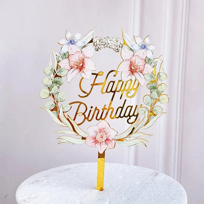 Stylish Acrylic Cake Toppers with Butterflies and Flowers for Anniversary Parties and Birthday Celebrations