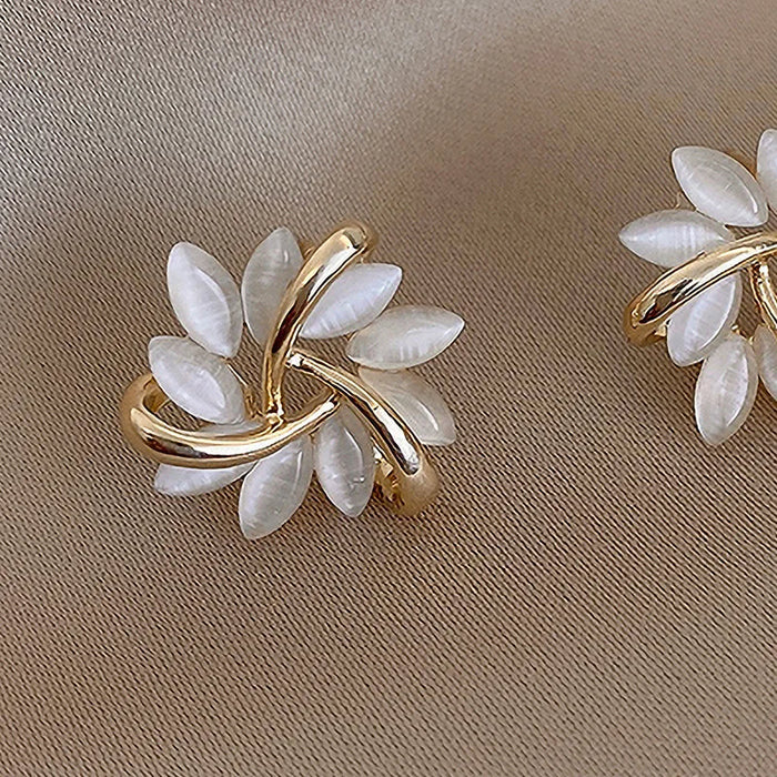 Exquisite and Trendy Geometric Cat Eye Stone Flower Earrings for Women