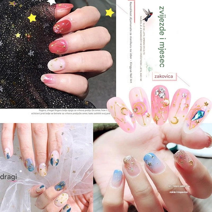 Sparkling Glass Rhinestone Nail Art Decorations in a Moon and Star Case Set