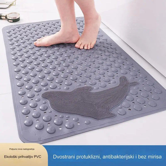 Non-slip bathroom mat with drain holes and suction cups