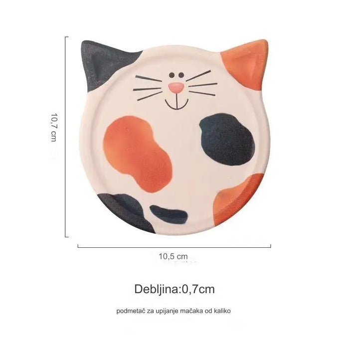 Cute Cat Ceramic Coasters for Drinks, Heat-resistant Mats & Pads for Cups and Bowls