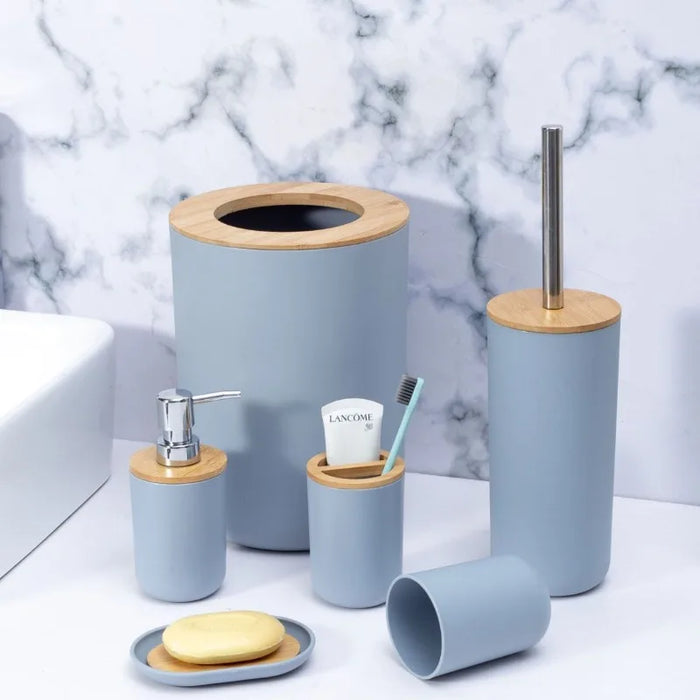 Luxury Bamboo Lid Bathroom Accessory Set ，Suitable for Families and Hotels