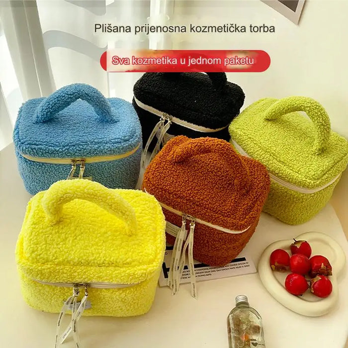 Plush cosmetic bag, large capacity portable storage bag