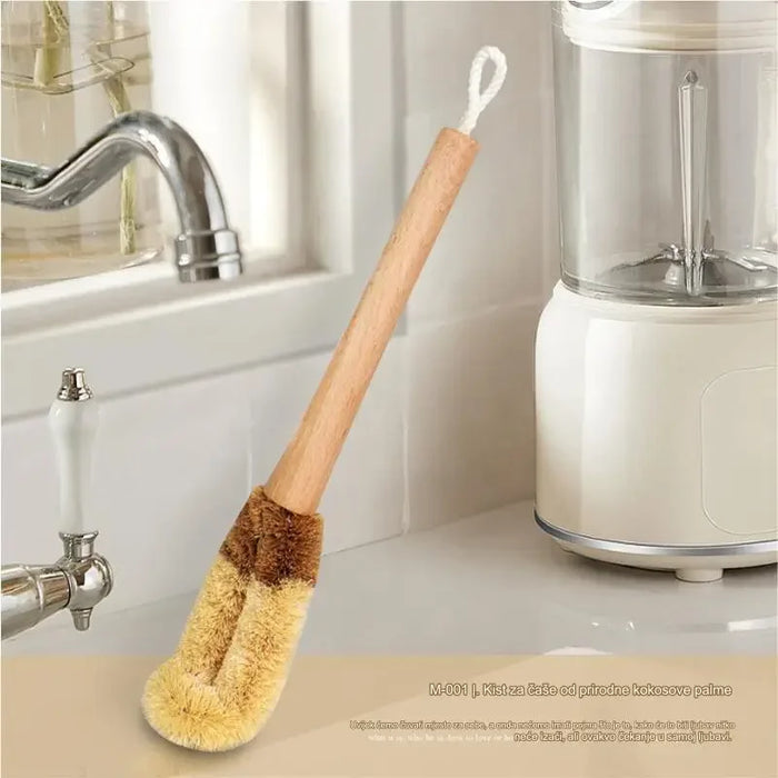 L-shaped natural coconut palm cleaning brush