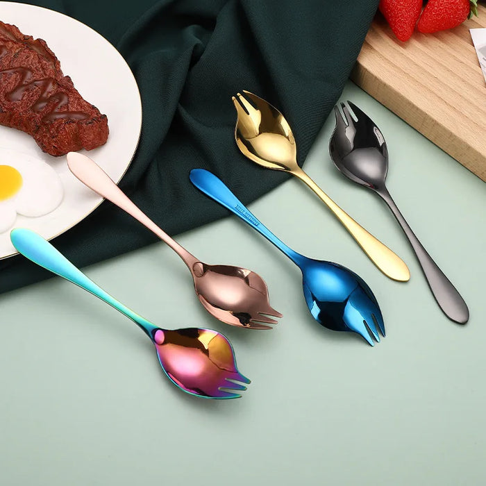 Stainless Steel Salad Spoon with Creative Salad Fork, Ideal for Cake, Dessert, Fruit, and Western Tableware