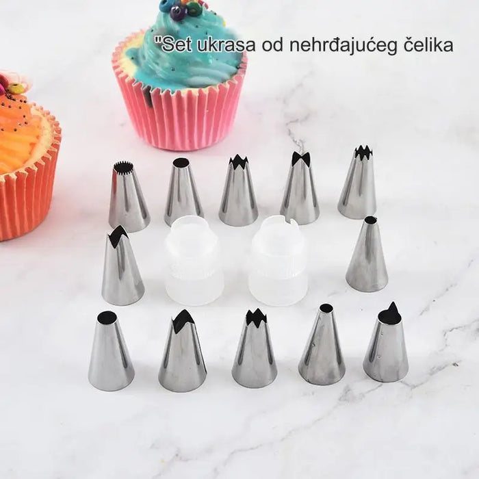 Thickened Stainless Steel Piping Tips Set with Pastry Bags for Cake Decoration Baking Assistance