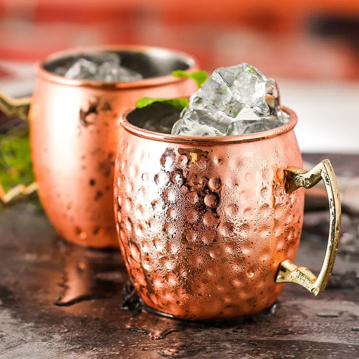 Moscow Mule Copper Mug - Stainless Steel Cocktail Glass with Hammered Texture, Ideal for Cold Drinks