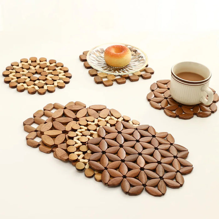 Eco-friendly Bamboo Mats & Pads for Kitchen, Non-slip Hot Pot Mat Set of Round and Square Shapes