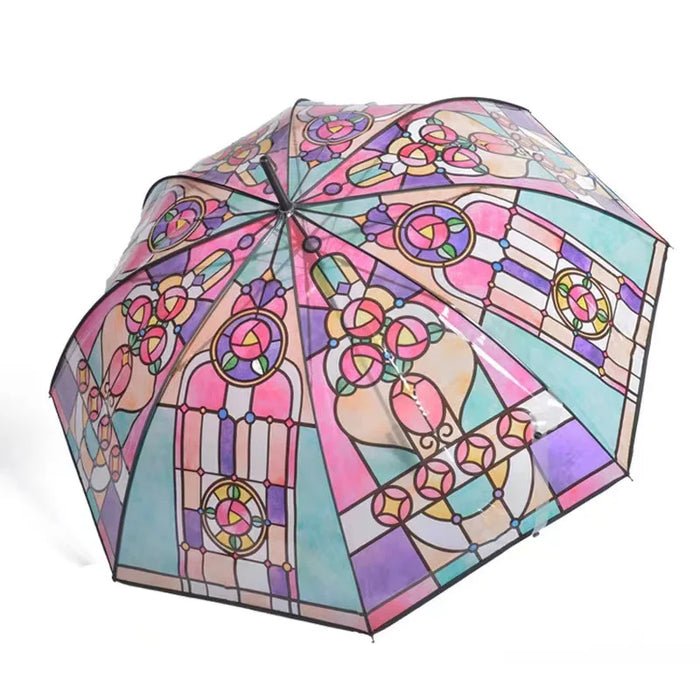 Long handle automatic umbrella rainbow