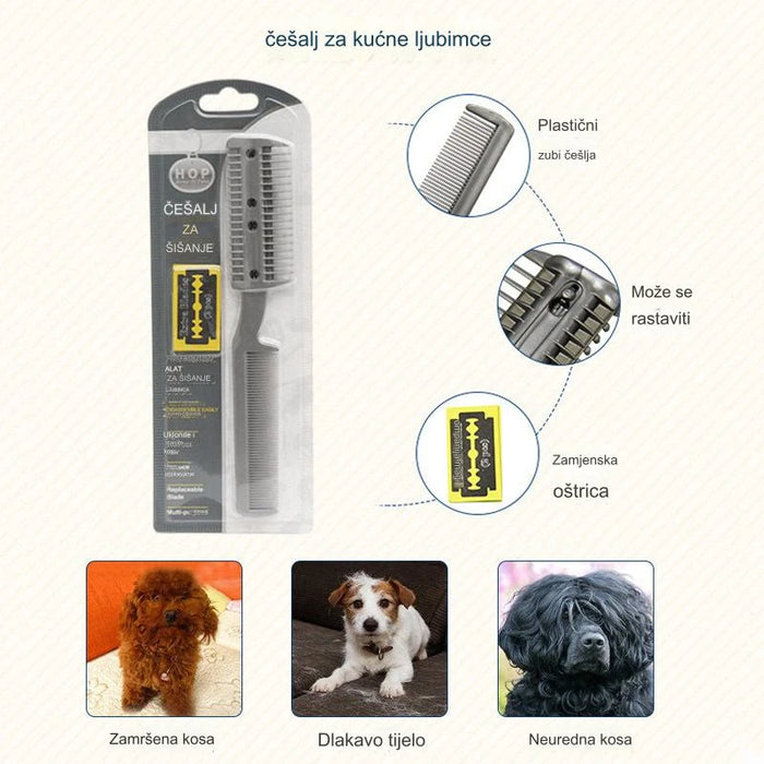 Pet hair removal comb with stainless steel blade