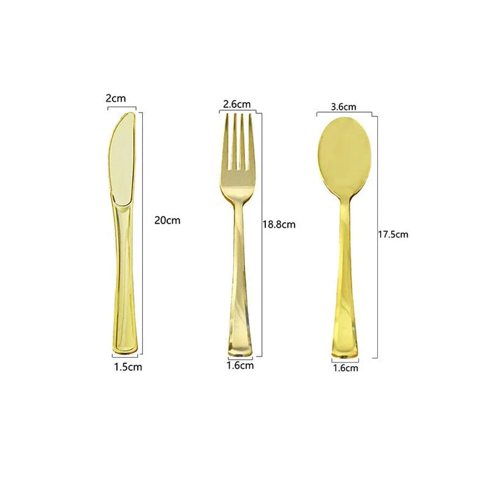 PS plastic UV electroplated gold disposable knife, fork and spoon