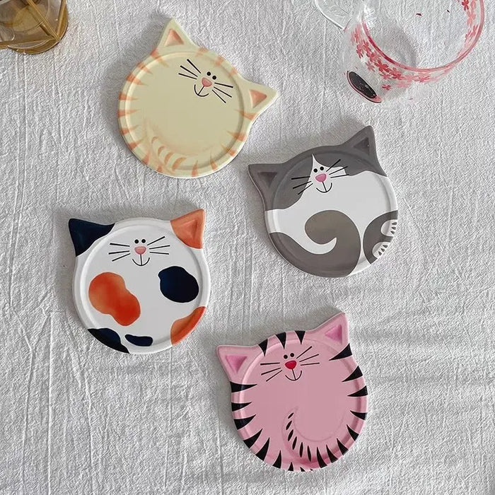 Cute Cat Ceramic Coasters for Drinks, Heat-resistant Mats & Pads for Cups and Bowls