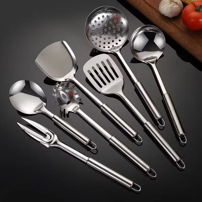 Stainless Steel Cooking Tool Set with Ladle, Slotted Spoon, Skimmer, and Spatula for Kitchen