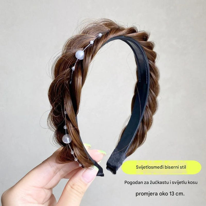 Fashion Pearl Fishbone Braided Hair Headband for Women