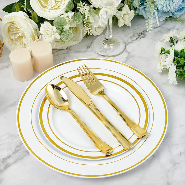 PS plastic UV electroplated gold disposable knife, fork and spoon