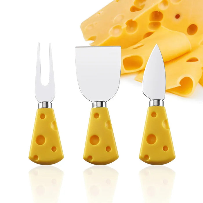 Creative yellow cheese knife, fork and shovel three-piece set