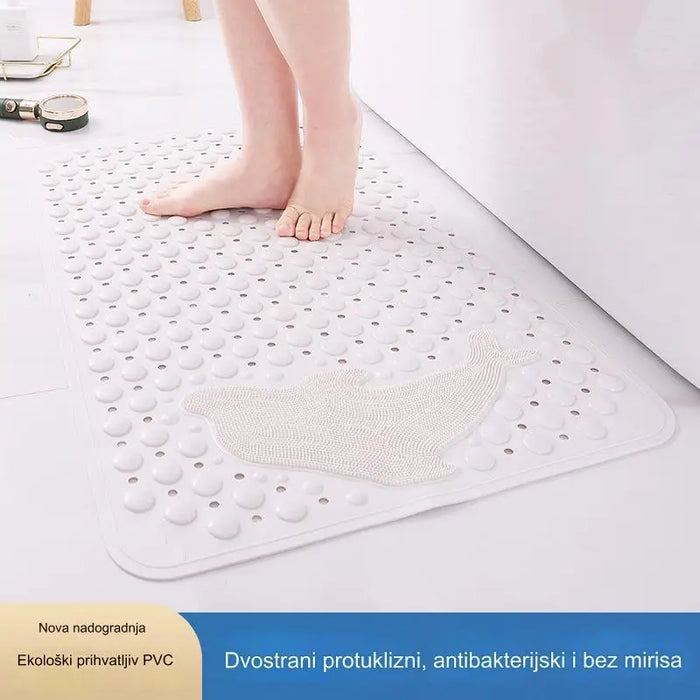 Non-slip bathroom mat with drain holes and suction cups