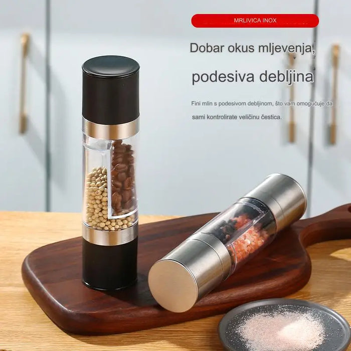 Double manual pepper and salt grinder